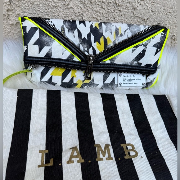 L.A.M.B. Clutch Geometric Black, white and Yellow - Picture 1 of 12
